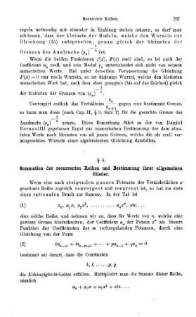 § 3. Summation der recurrenten Reihen und Bestimmung ihrer allgemeinen Glieder.