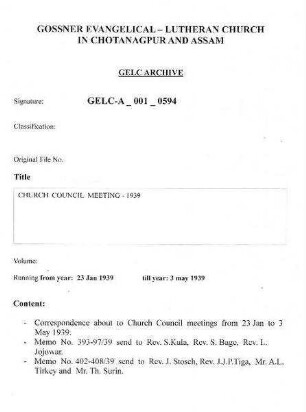 Church Council Meeting - 1939