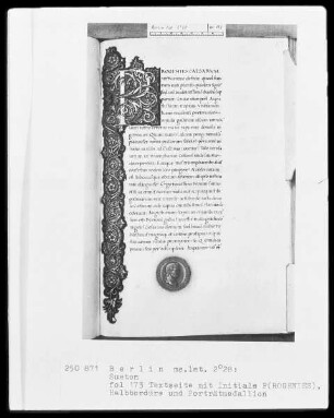 Sueton, De vita 12 caesarum und Fragment von De grammaticis et rhetoribus — ---, Folio 1recto-221recto---, Folio 1recto-221rectoPortraitmedaillon des Galba, Folio 173recto