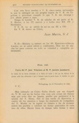Núm. 145. Carta del P. José Vilaclara al R. P. Jacinto Juanmartí