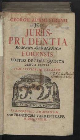 Georgii Adami Struvii Icti Juris-Prudentia Romano-Germanica Forensis