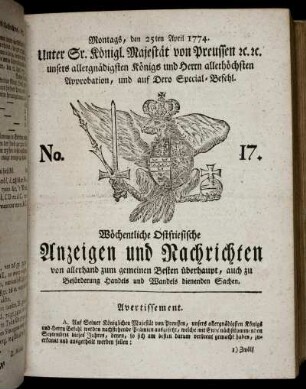 No. 17. Montags, den 25ten April 1774