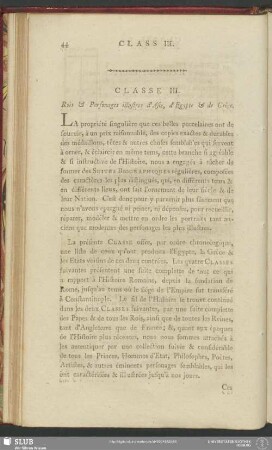 Classe III. Rois & Personages illustres d'Asie, d'Egypte & de Grèce