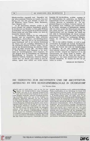 Die Erziehung zum Architekten und die Architekturabteilung an der Kunstgewerbeschule in Düsseldorf