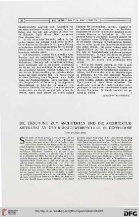 Die Erziehung zum Architekten und die Architekturabteilung an der Kunstgewerbeschule in Düsseldorf