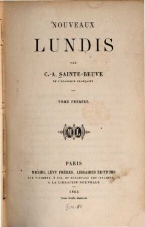 Nouveaux lundis, 1