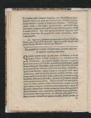 Ne pagella haec vacua relinquerentur, placuit adiicere de Assassinii etymologia sequentia.
