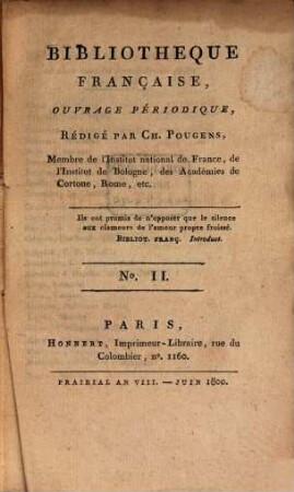 Bibliothèque française : ouvrage périodique. 1. 1800, 2 = Juni