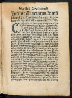 Incipit Tractatus de modo praedicandi et extendendi diversas materias per colores rhetoricales valde utilis et necessarius.