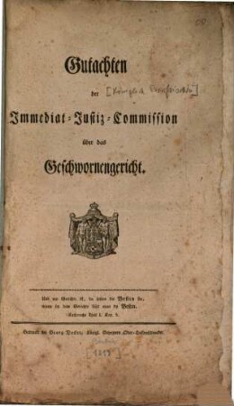 Gutachten der Immediat-Justiz-Commission über das Geschworenengericht