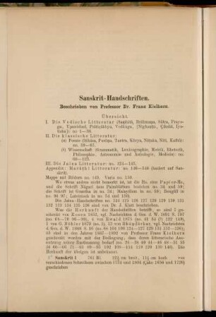 Sanskrit- Handschriften. Beschrieben von Professor Dr. Franz Kielhorn. [8° Cod. Ms. sanskrit. 1 - Cod. Ms. sanskrit. 256 ff.]