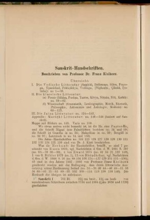 Sanskrit- Handschriften. Beschrieben von Professor Dr. Franz Kielhorn. [8° Cod. Ms. sanskrit. 1 - Cod. Ms. sanskrit. 256 ff.]