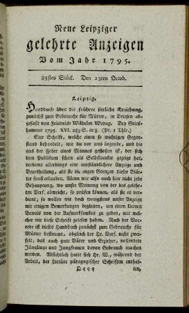85stes Stück. Den 23ten Octob.