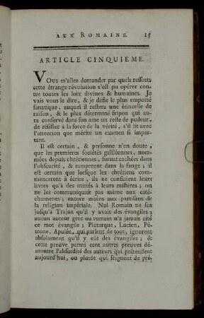 Article Cinquieme.