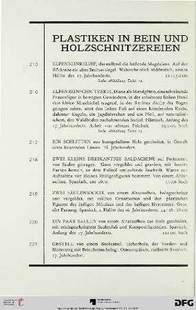 Plastiken in Bein und Holzschnitzereien (Nr. 215-226)