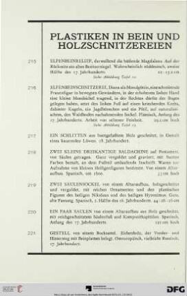 Plastiken in Bein und Holzschnitzereien (Nr. 215-226)