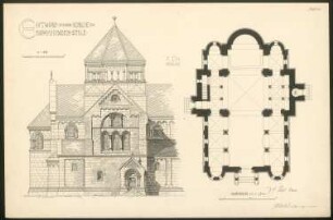 Übung Mittelalterliche Baukunst: Romanische Kirche. Grundriss und Ansicht 1:50