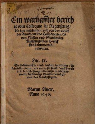 Ein warhaffter Bericht vom Colloquio zu Regensburg