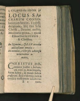 Locus Sacrarum Consolationum Sextus, a consideratione filij Dei ...