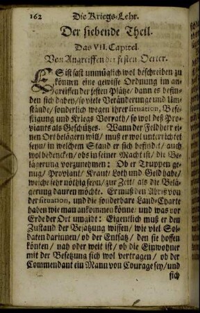 Der siebende Theil. Das VII. Capitel. Von Angreiffen der festen Oerter.