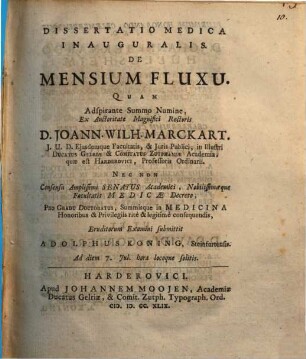 Diss. med. inaug. de mensium fluxu