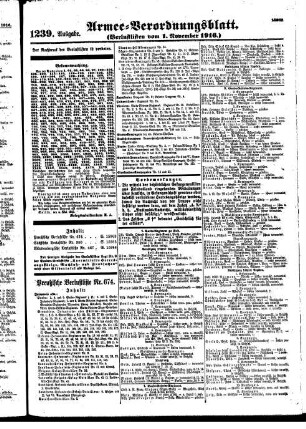 1239. Ausgabe. Mittwoch, 1. November 1916