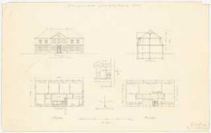 Propstei: Vorderansicht, Grundriss EG, DG, Querschnitt 1:150 Lageplan 1:1000
