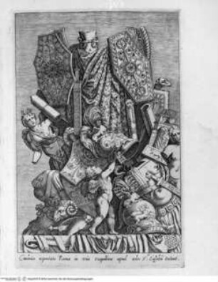 Antiquarum statuarum urbis Romae, quae in publicis privatisque locis visuntur, icones. Romae. Ex typis Laurentii Vaccarii... MDLXXXIIII., Tafel [2]: Cimbrico reportata Romae ... (nach der Antike)