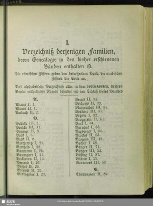 Verzeichniß derjenigen Familien, deren Genealogie in den bisher erschienenen Bänden enthalten ist