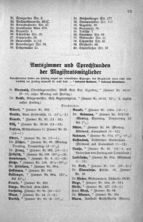 Amtszimmer und Sprechstunden der Magistratsmitglieder