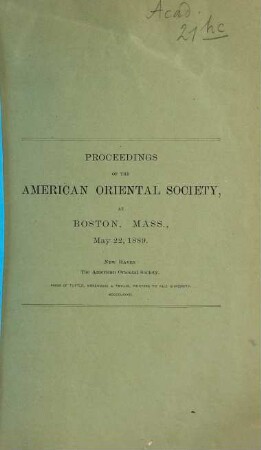 Proceedings of the American Oriental Society. 1889, Mai