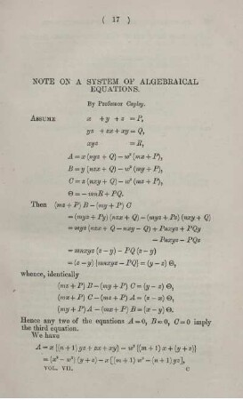 Note on a system of algebraical equations.