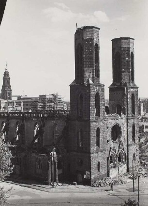 Dresden, Sophienkirche, Ansicht vom Zwinger aus, im Hintergrund HO-Kaufhaus Wilsdruffer Straße