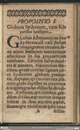 Propositio I. Globum Sydereum, cum suis partibus Intelligere