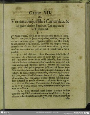 Caput VII. De Veritate jujus libri Canonica, & ad quam classem librorum Canonicorum V.T. pertineat