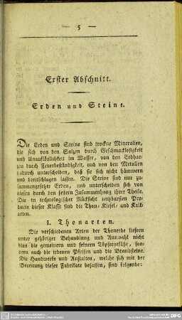 Erster Abschnitt. Erden und Steine