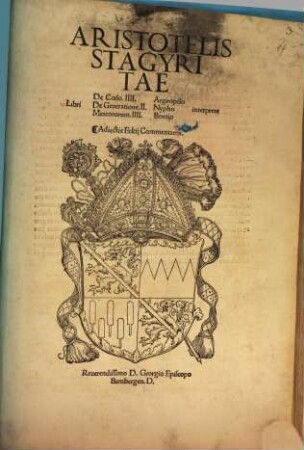 Aristotelis Stagiritae Libri De Coelo IIII.