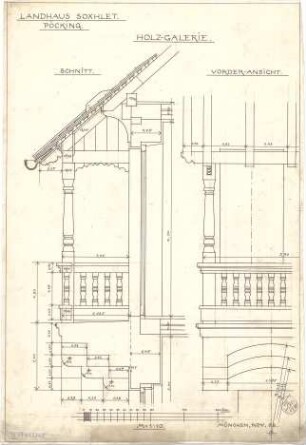 Pfann, Paul; Pöcking; Landhaus Prof. Dr. Soxhlet - Holz - Galerie (Ansicht, Schnitt)