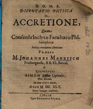 Disputatio Physica De Accretione