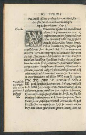 Per David Psalmo 71. deus clare praedixit, Eucharistiae sacrificium elevandum supra capita sacerdotum. Cap. 6.