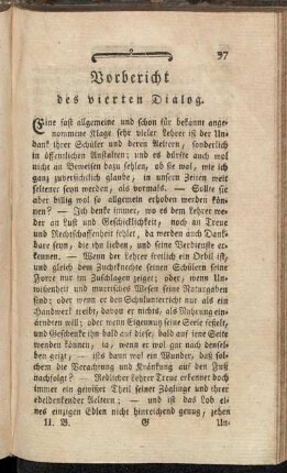 Vorbericht des vierten Dialog.