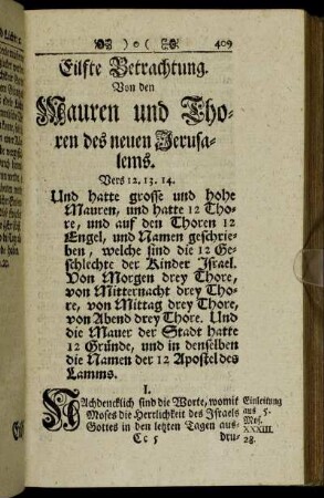 Eilfte Betrachtung. Von den Mauren und Thoren des neuen Jerusalems.