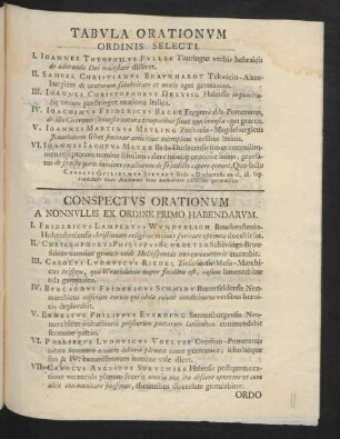 Conspectus Orationum