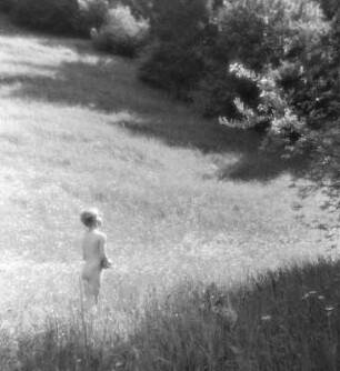 Kinderbilder. Mädchenakt auf Wiese