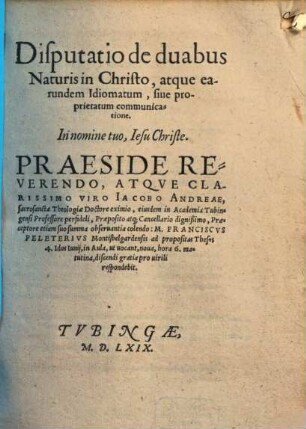 Disp. de duabus naturis in Christo, atque earundem idiomatum sive proprietatum communicatione