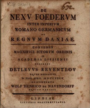 De Nexv Foedervm Inter Imperivm Romano Germanicvm Et Regnvm Daniae