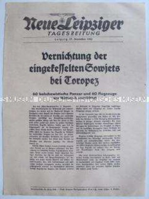 Extrablatt der "Neuen Leipziger Tageszeitung" u.a. zur Einkesslung von Toropez