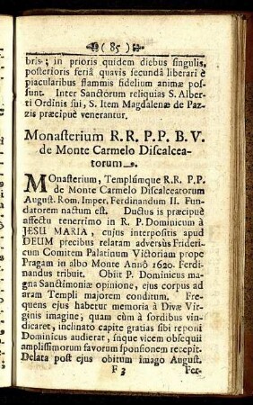 Monasterium R. R. P. P. B. V. de Monte Carmelo Discalceatorum.