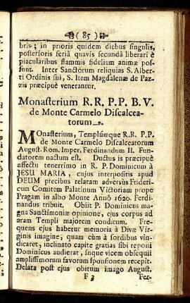 Monasterium R. R. P. P. B. V. de Monte Carmelo Discalceatorum.