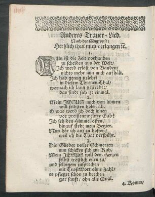 Anderes Trauer-Lied. Nach der Singweise: Hertzlich thut mich verlangen [et]c.